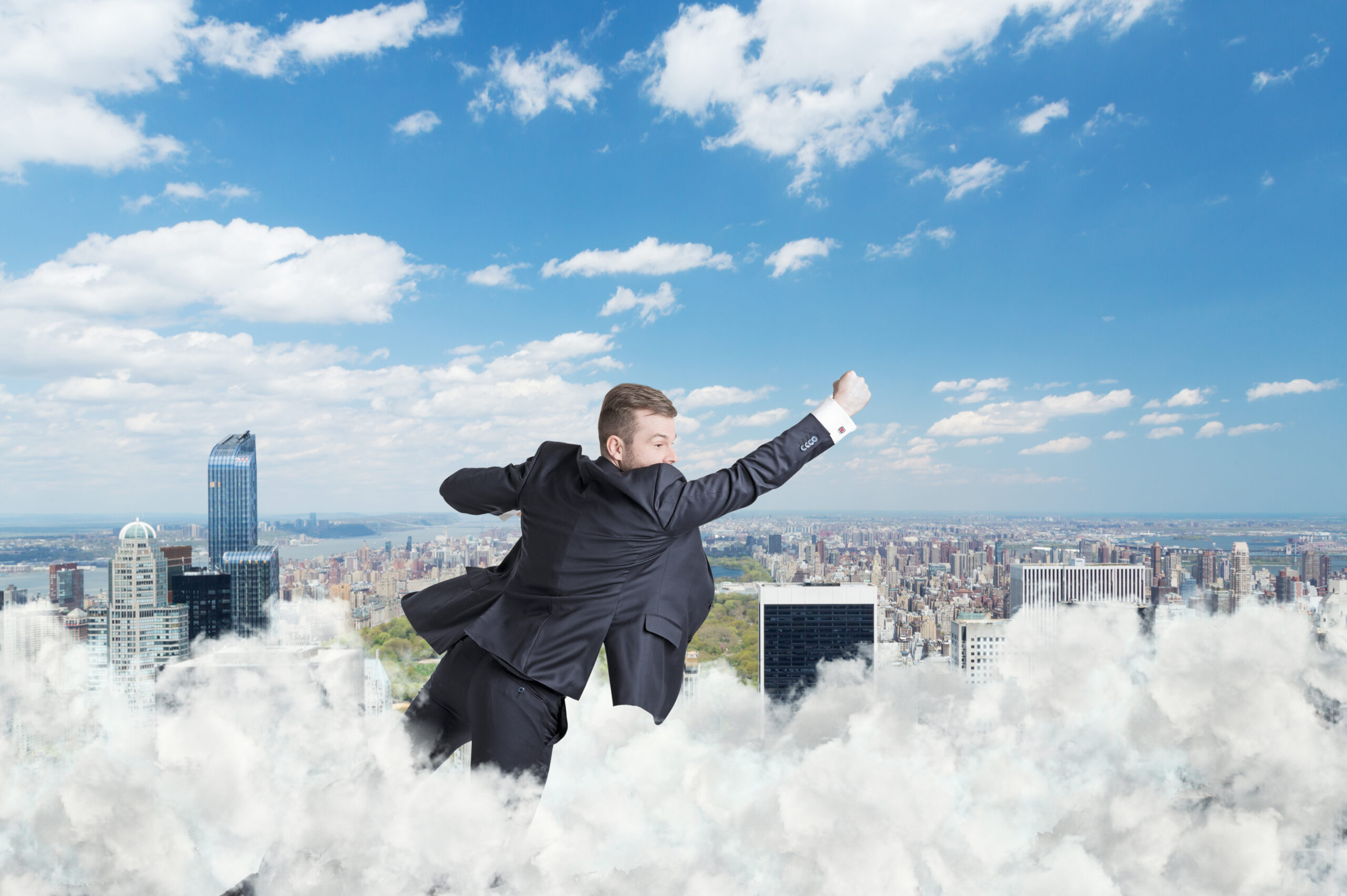 Businessman,Is,Flying,Over,The,Central,Park,In,New,York